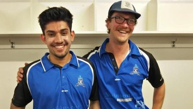 Hamza Qureshi and Nick Neagle celebrate a Royal Park Brunswick victory. VTCA Division 1 North. Picture: Supplied