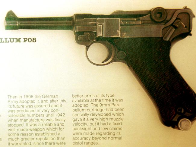 A Luger handgun issued to Nazi officers in World War II.