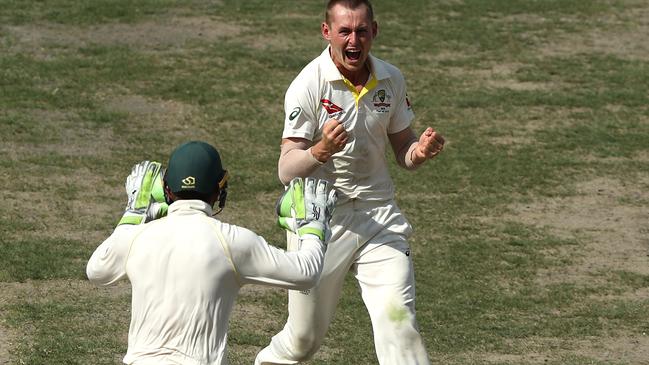 Marnus Labuschagne got a vital breakthrough for the Aussies in Dubai. Picture: Getty.