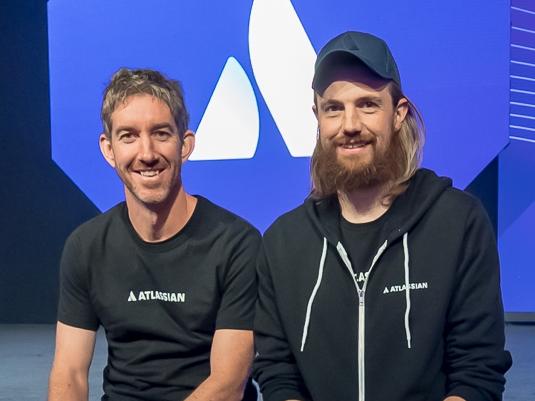 Atlassian co-founders Mike Cannon-Brookes and Scott Farquhar at Summit in Las Vegas. Source: Supplied.