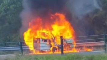 The Queensland Fire Department was called to a car fire on the M1 southbound at Currumbin at 6.24am on Monday. Photo: Jackson Kilpatrick/Facebook