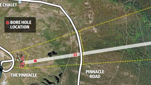 A map of the locations of the Mt Wellington Cableway company’s proposed bore holes.