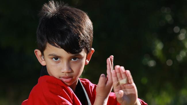 Vansh Maini began training in karate when he was three years old. Picture: Carmela Roche