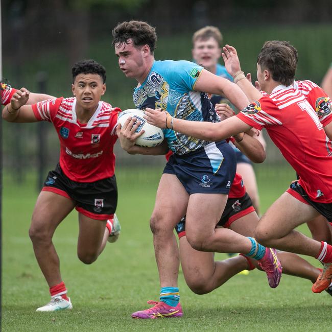 Nixon O’Connor runs the ball for the Northern Rivers Titans Under-16s earlier this year.