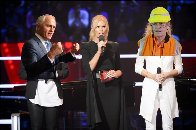 Digitally altered image of Sonia Kruger, Bill Shorten and Malcolm Turnbull.