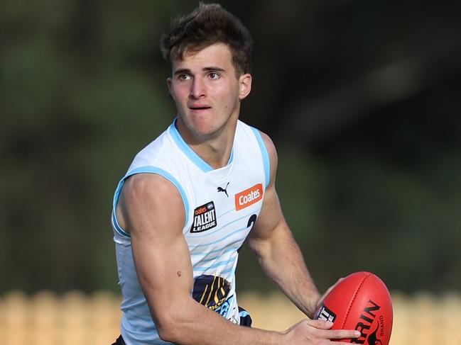 MELBOURNE, AUSTRALIA - June 02: Archer Day-Wicks of the Pioneers in action during the 2024 Coates Talent League U18 Boys Round 10 match between Bendigo Pioneers and Gippsland Power at La Trobe University on June 02, 2024 in Melbourne, Australia. (Photo by Rob Lawson/AFL Photos)