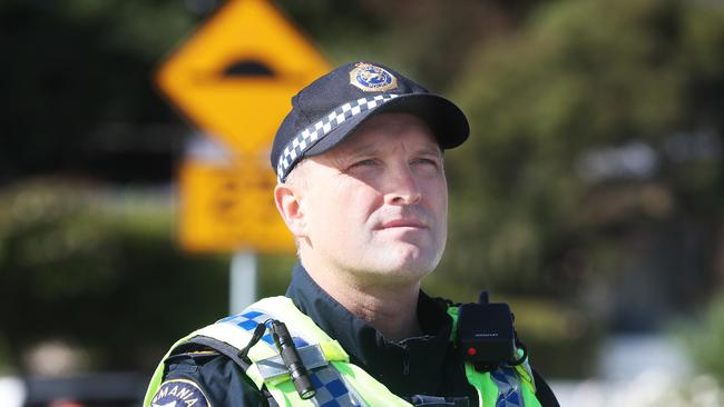 Senior Sergeant Peter Borish Tasmania Police. Cyclist fatality on Osborne Esplanade Kingston Beach. Picture: Nikki Davis-Jones