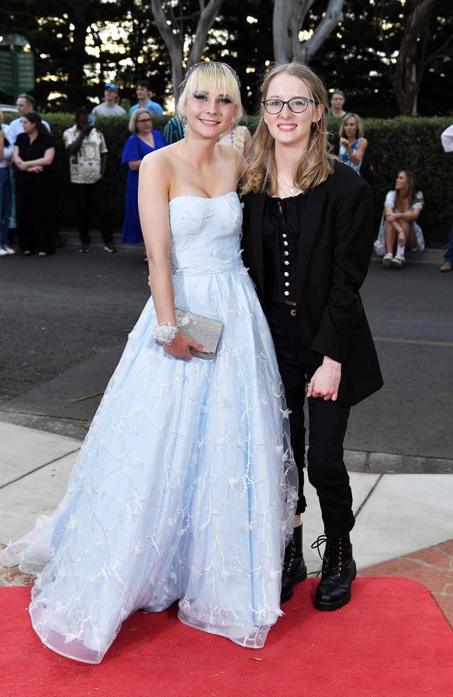 Hannah Waterhouse and Taryn Ezold at Centenary Heights State High School formal. Picture; Patrick Woods.