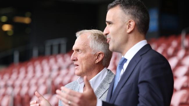 Greg Norman and with Premier Peter Malinauskas as they speak to media at Adelaide Oval about the LIV golf event in 2023. NCA NewsWire / David Mariuz