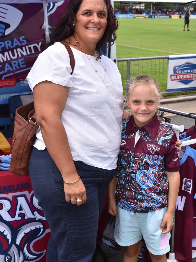 Rhonda and Eva Meiland at the CQ Capras underage teams first games at Browne Park, Rockhampton, on February 25, 2023.