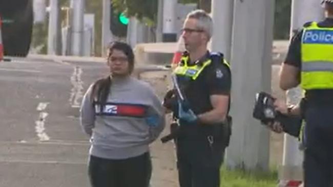 Ms Agrawal allegedly ran into an aged care worker trying to get on a tram. Picture: Nine News