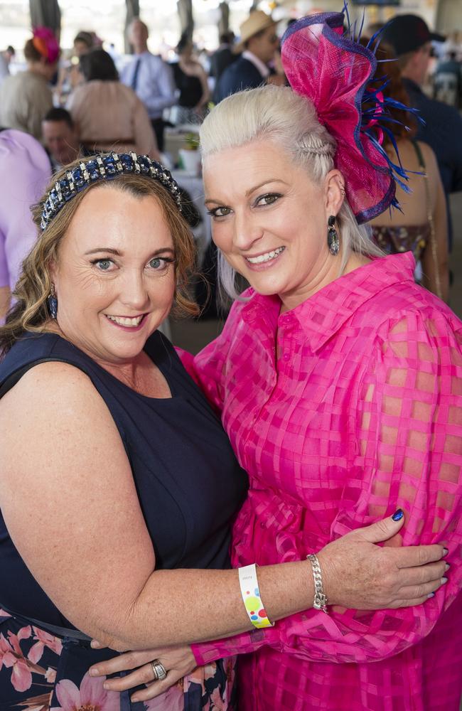 Jo Gard (left) and Lauren Van Twest at Warwick Cup race day at Allman Park Racecourse, Saturday, October 14, 2023. Picture: Kevin Farmer