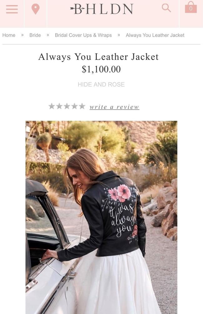 Screenshot of the 'Always You' leather jacket online at BHLDN.