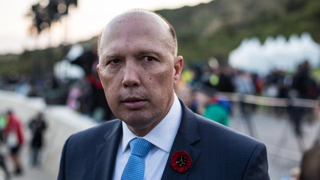 Home Affairs Minister Peter Dutton at the dawn service at Gallipoli. Picture: Franck Bessiere