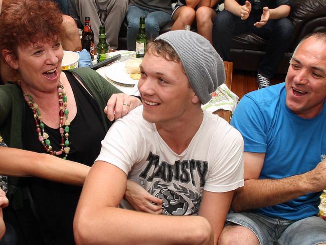 Max Gawn watches the 2009 AFL National Draft on television at his parents' home. He was drafted by Melbourne.