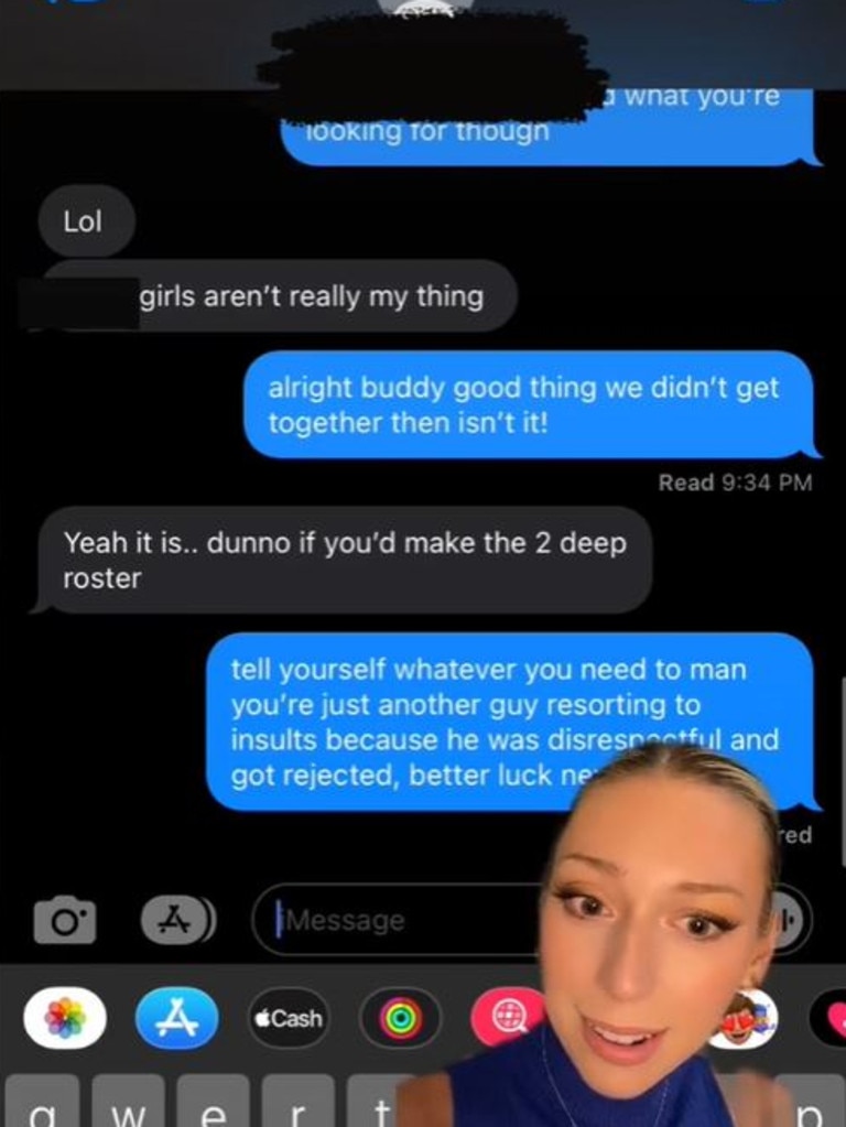 ‘You’re just another man resorting to insults because he was disrespectful and got rejected’, she said. Picture: TikTok/ab_stinence