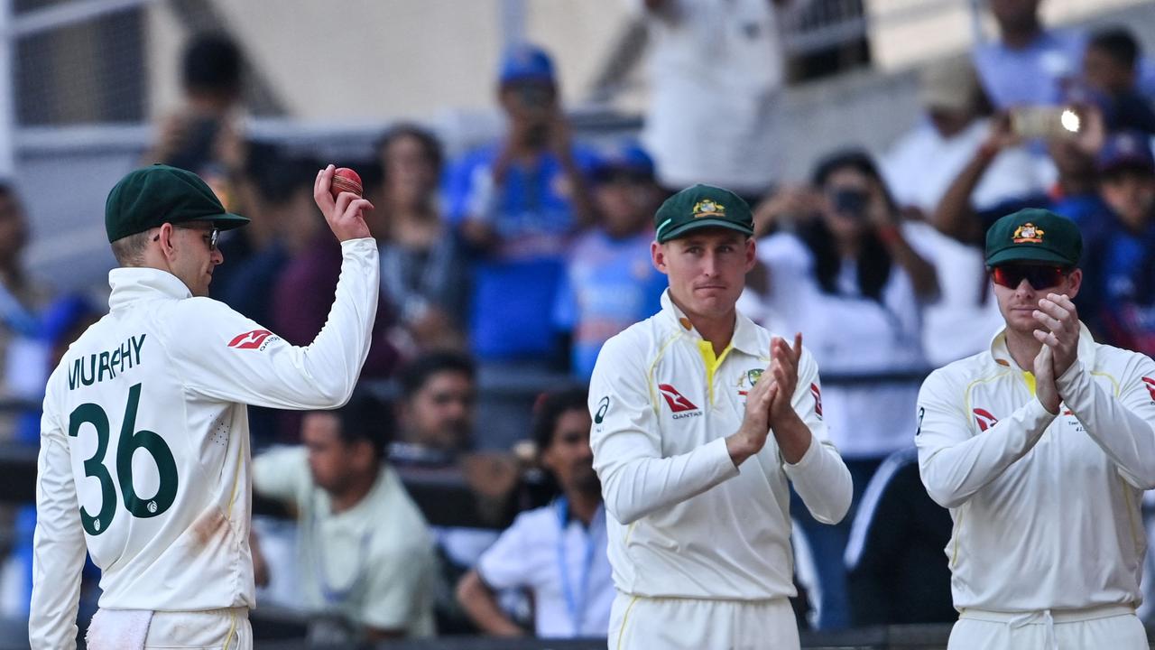 Todd Murphy walks off the ground after taking seven wicket in the first innings. Picture: Indranil MUKHERJEE / AFP