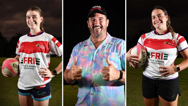 Nambour Toads women’s head coach Luke Zeremes (middle), Phoebe Bloomfield (left) and Eva Johnston. Pictures: Patrick Woods