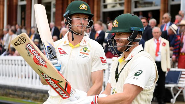 Cameron Bancroft and David Warner. Photo by Gareth Copley/Getty Images.