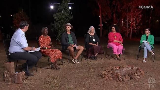 The Q&amp;A panel on Monday night, L-R: host Dan Bourchier, Merrki Ganambarr-Stubbs, Ben Abbatangelo, Marcia Langton, Malarndirri McCarthy, and Taylah Gray.