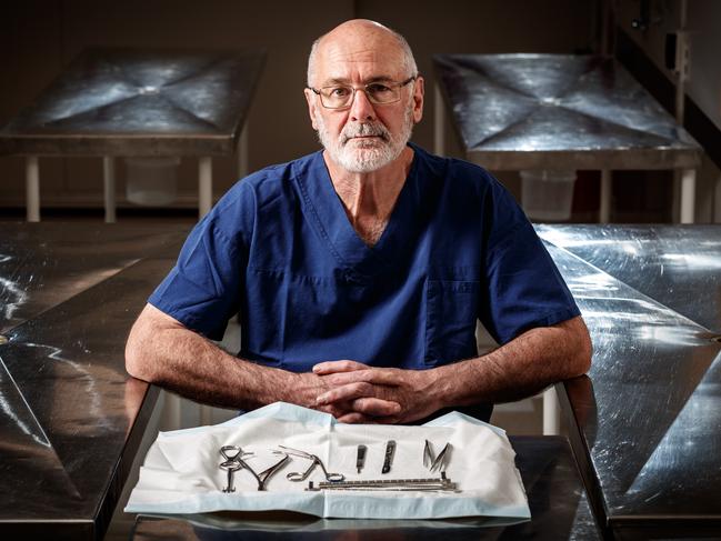 Pathologist Roger Byard in the Ray Last Laboratories on September 17, 2021. SA Weekend profile to go with new podcast series Guardians of the Dead. Picture Matt Turner.