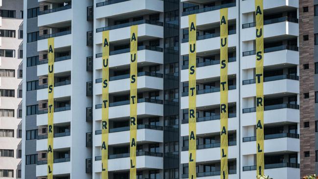 The Australians mark their territory at the Olympic village.