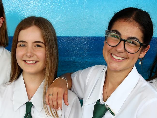 Students from Cronulla High School L-R Maxime Rayer, Elizabeth Smith, Maya Berrecloth, Hayat Yassine, Elvie Howell and Callum Payne are happy after their school increased in the overall HSC rankings this year. Picture: Toby Zerna