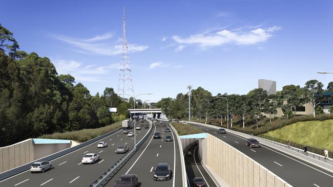 An artist impression of the Beaches Link exit and entry points in Artarmon.