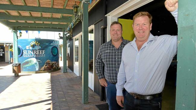 Dirk Long (right) and Matthew Evans have new plans to develop the Wharf complex at Mooloolaba.Photo: Warren Lynam / Sunshine Coast Daily. Picture: Warren Lynam
