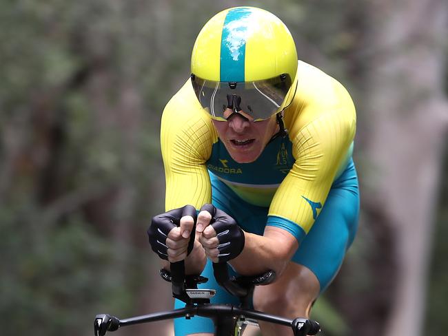 GOLD COAST, AUSTRALIA - APRIL 10:  Cameron Meyer of Australia competes during the Cycling Time Trial on day six of the Gold Coast 2018 Commonwealth Games at Currumbin Beachfront on April 10, 2018 on the Gold Coast, Australia.  (Photo by Phil Walter/Getty Images)