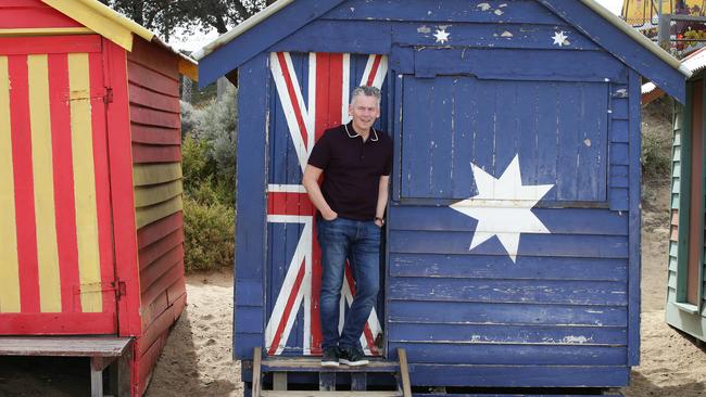 The Australian ONLY: pics of outgoing Coles boss John Durkan at the beach, Brighton bathing boxes .Picture andrew Tauber