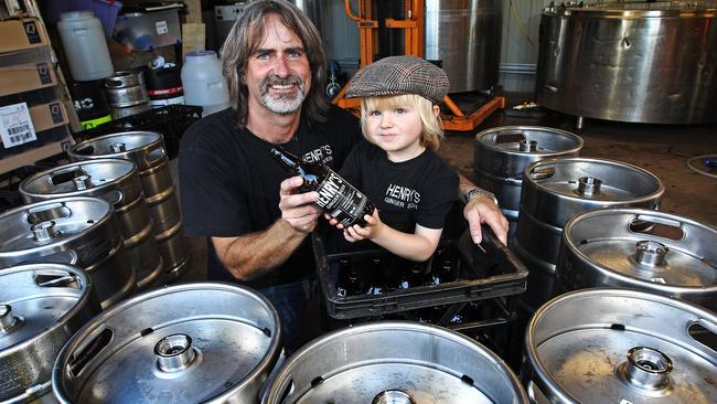 Barrels of fun: Marc Watson-Paul with son Henry, the inspiration for the brand’s name.