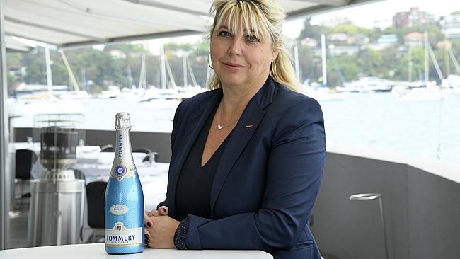 Nathalie Vranken, co-owner of Vranken-Pommery Pommery champagne house, with a bottle of Pommery Royal Blue Sky NV at Catalina restaurant in Sydney. Photo: Fiora Sacco