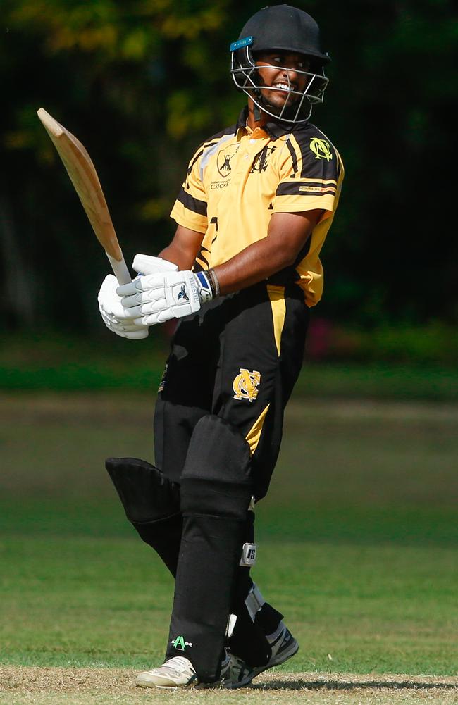 Nightcliffs Adi Dave as Darwin v Nightcliff Premier Grade cricket at Khalin Oval. Picture Glenn Campbell