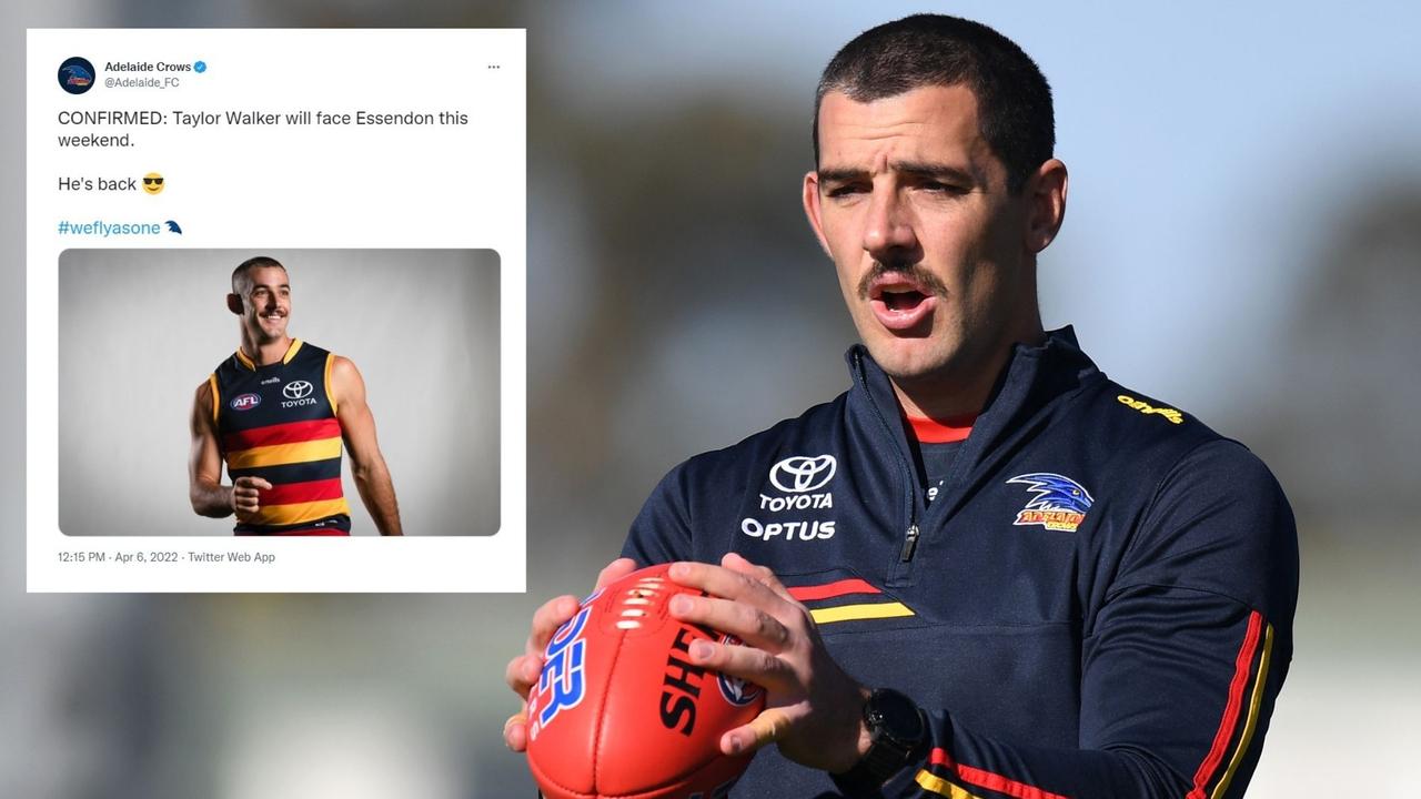 A tweet has landed the Crows in hot water. Photo: Twitter and Getty Images