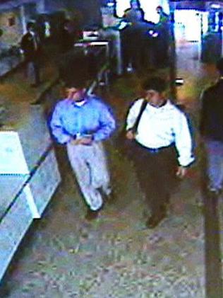 Two of the five hijackers on the morning of September 11 leaving a security checkpoint before boarding American Airlines flight 77 that later crashed into the Pentagon.