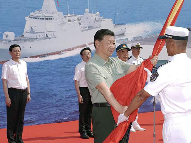 Xi Jinping at the commissioning ceremony of three naval vessels. Picture; CGNT.