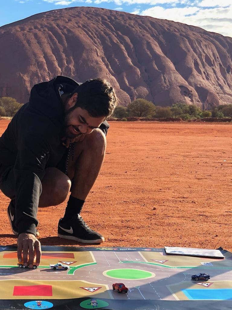 Indigenous Road Safety Academy teaching road safety out at Uluru. Picture: Supplied