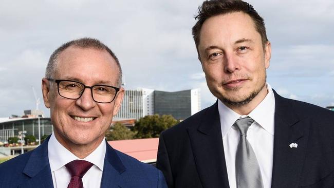 Former premier Jay Weatherill with Elon Musk, in Adelaide in 2017.