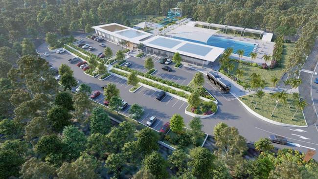 Renders and concept designs submitted by Gladstone Regional Council as part of their strategic project to be the developer of the Boyne Tannum Aquatic Recreation Centre at their preferred site. Picture: GRC (supplied)