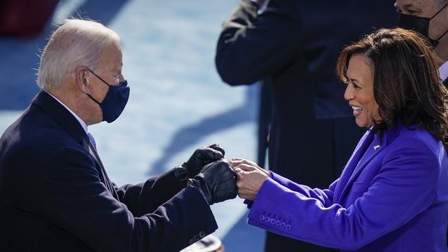 President-elect Biden fist bumps newly sworn-in vice president Harris after she took the oath of office in January. Picture: Getty Images/AFP