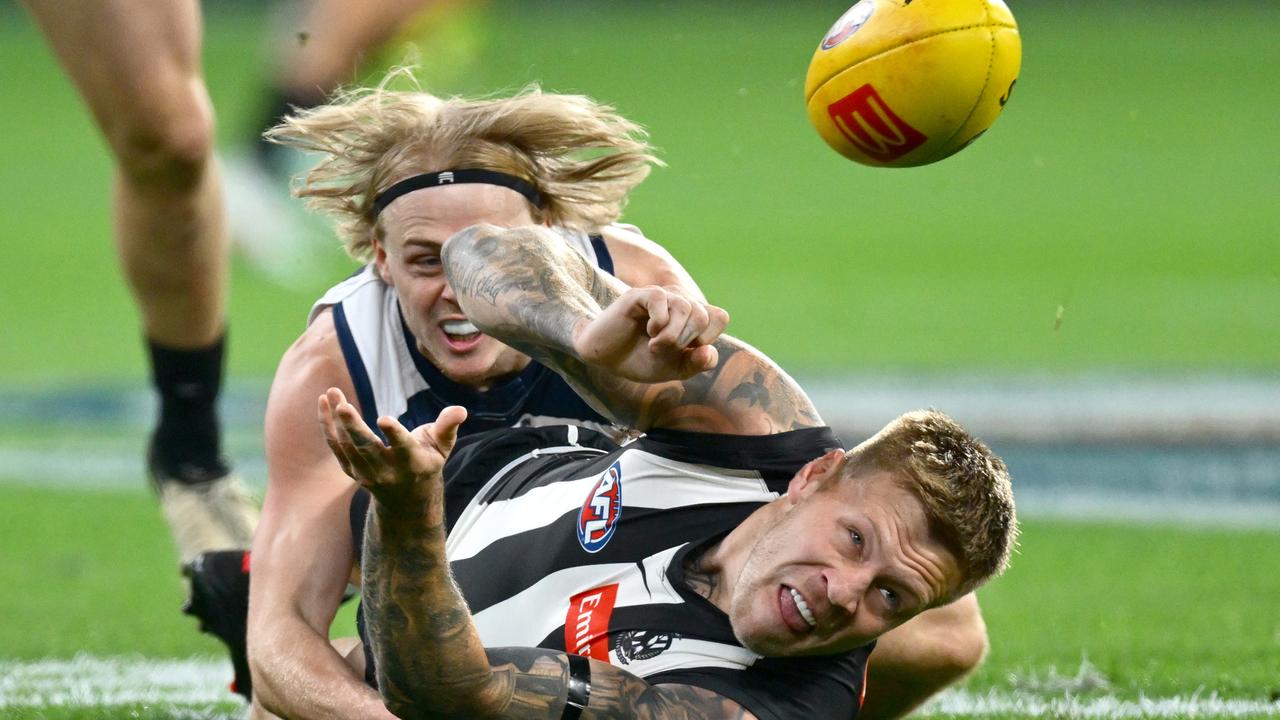 Jordan De Goey is one of the four Magpies missing this week’s clash. Picture: Quinn Rooney/Getty Images