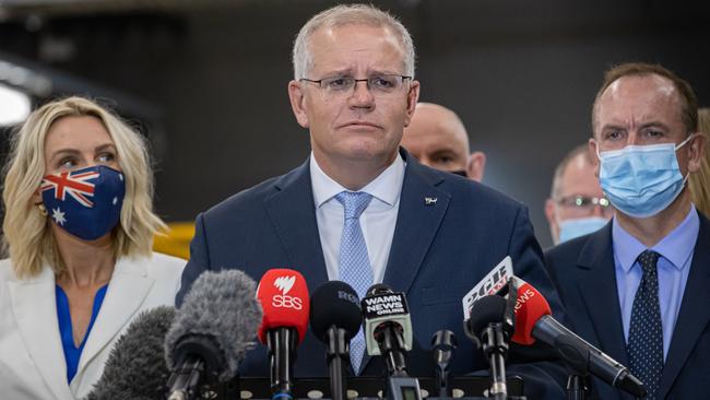 Prime Minister Scott Morrison has lashed out at Labor’s claim that the government will extend the cashless debit card to include pensioners. Picture: Jason Edwards