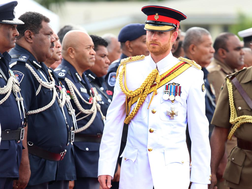 The Duke of Sussex Prince Harry visits the National War Memorial in Suva on day two of the tour of Fiji. Picture: Nathan Edwards.