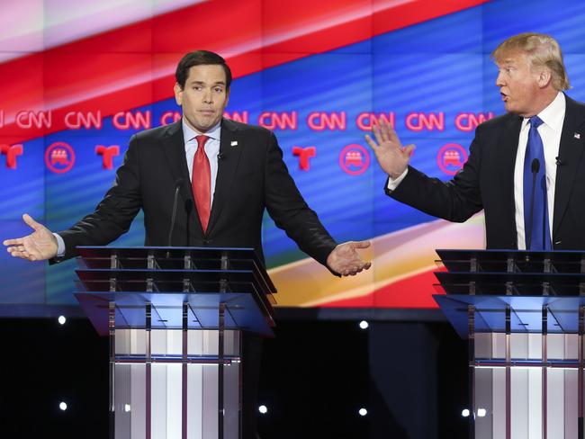 Republican presidential candidates Marco Rubio Donald Trump argue.