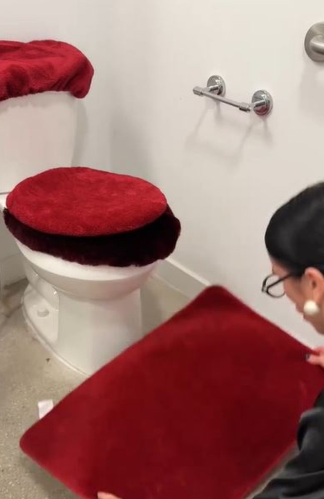 The woman shared her elaborate ‘menstruation day’ bathroom set-up. Picture: TikTok/@sarahvelushamazon