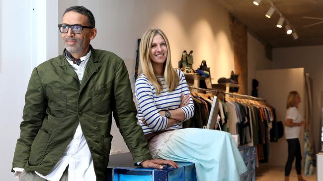 Retail therapy … Nicola and Orlando Reindorf at their recently reopened fashion outlet The Standard Store in Sydney’s Surry Hills. Picture: Jane Dempster