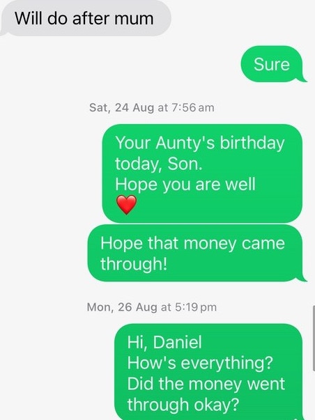 Daniel’s mum attempted to make more contact in the belief she was still talking to her son.