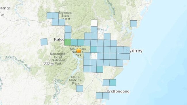 Maps show where the earthquake tremors were felt. Picture: Geoscience Australia