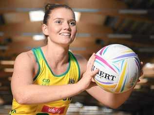 KEEN: Diamonds and Lightning player Steph Wood is excited to hit the court at the Netball World Cup today. Picture: JOEL CARRETT